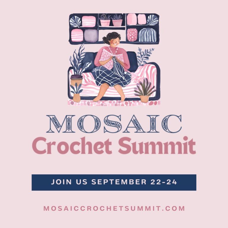 Woman crocheting, Mosaic Crochet Summit