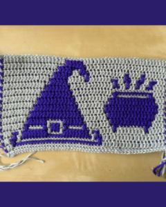 Crochet witch hat and cauldron