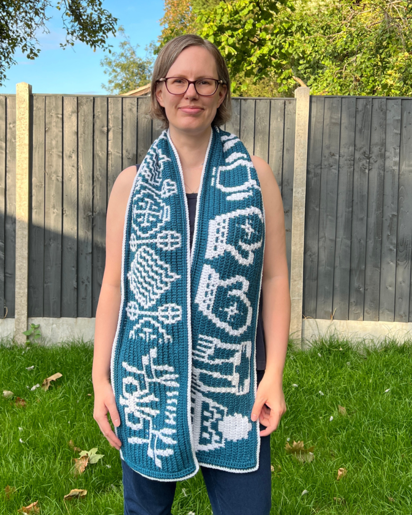 Woman wearing patterned scarf