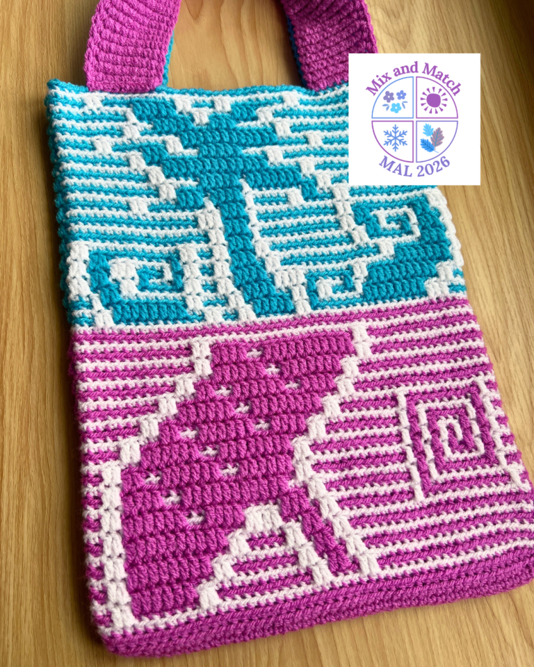Vibrant geometric crochet bag